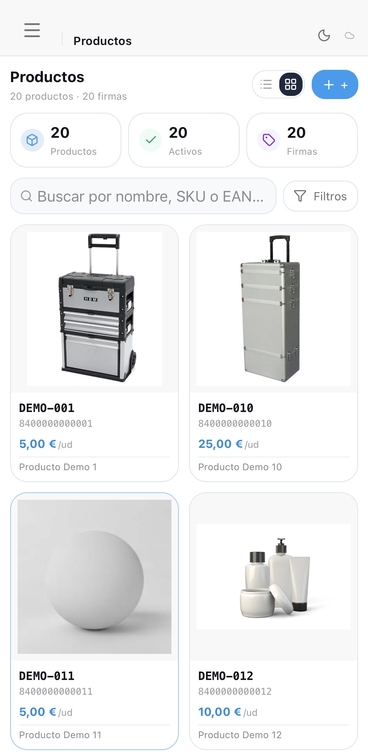 Catálogo de productos en Botyzai CRM
