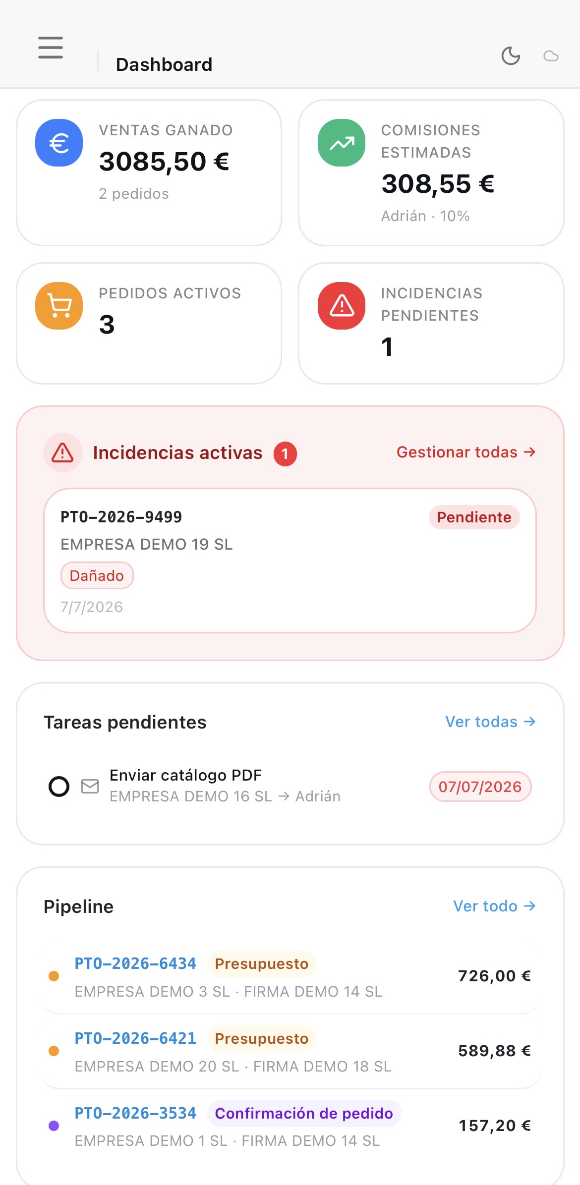 Dashboard general de Botyzai CRM