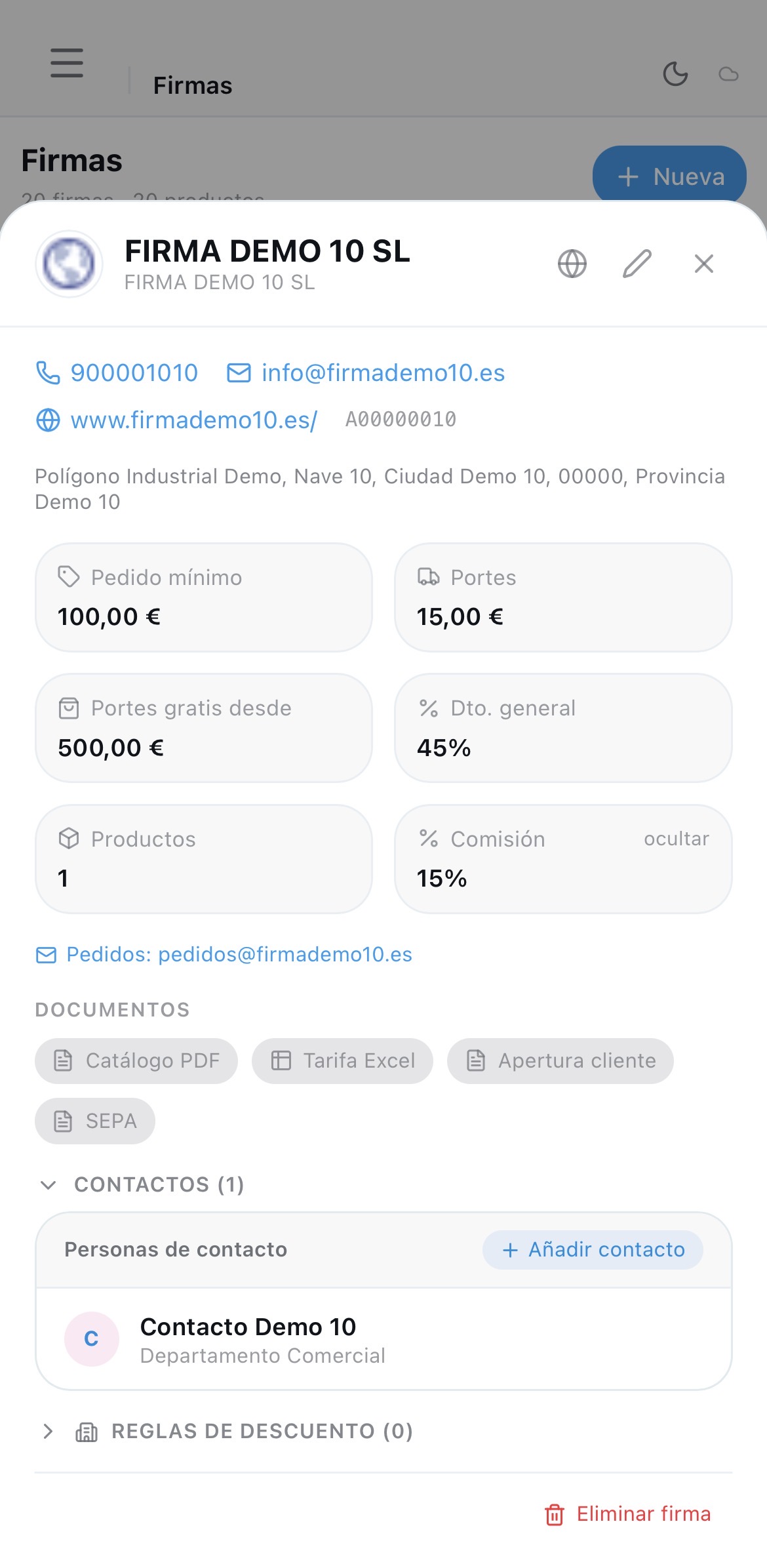 Ficha de proveedor en Botyzai CRM