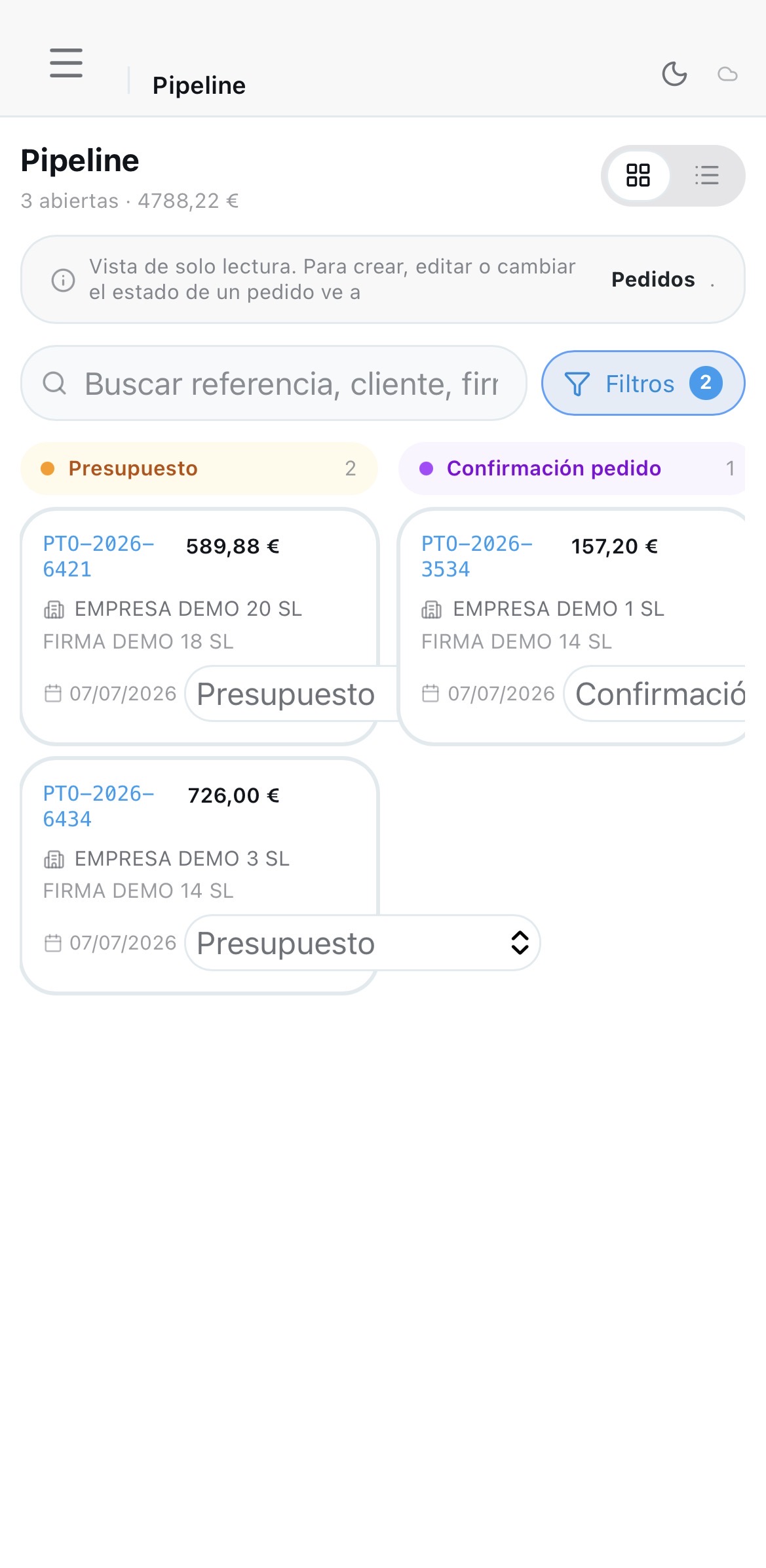 Pipeline de ventas en Botyzai CRM