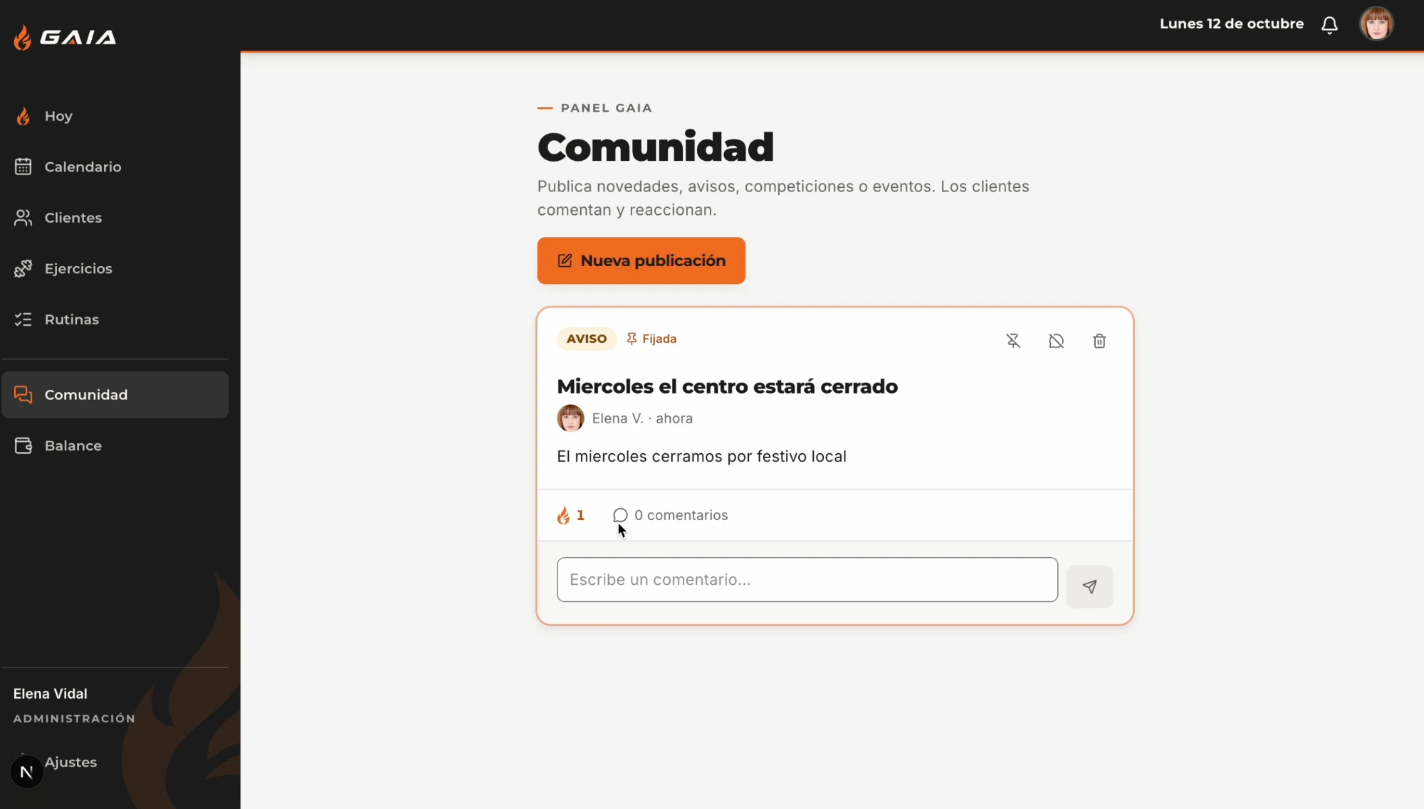 Comunidad de GAIA con una publicación fijada